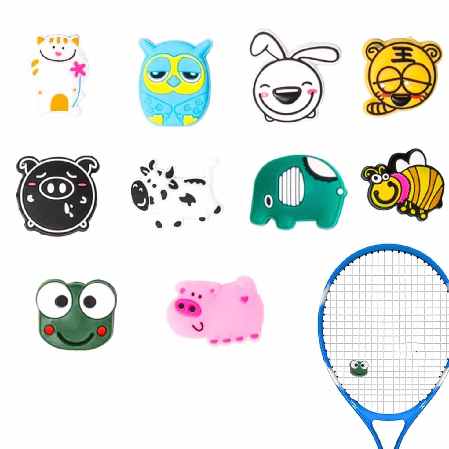 10 Piezas Amortiguador de Silicona para Raqueta de Tenis con Estampado Animal