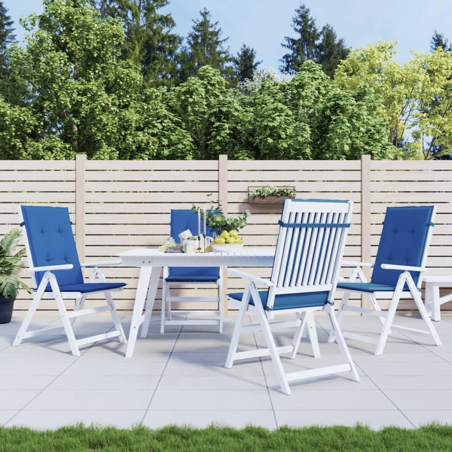 Homgoday Cojines para sillas, 4 unidades, color azul real, 120 x 50 x 3 cm, de tela, sillas de exterior, sillas de comedor para jardín, muebles de jardín, muebles de exterior, patio, terraza,