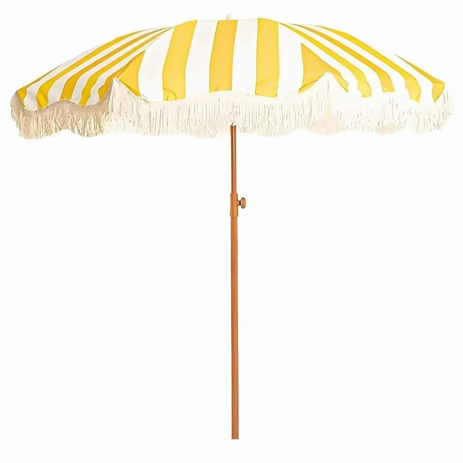 Sombrilla de Jardín con Flecos para Exterior de 200 cm, Rayas Amarillas y Blancas,Sombrilla Inclinable para Piscina,Césped, Playa o Terraza, UPF 50+