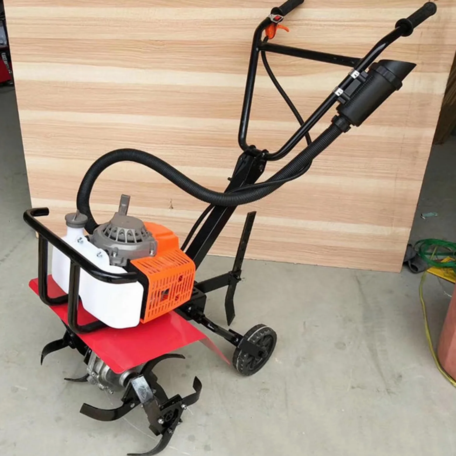 Motocultor De Gasolina para Jardín, Motocultor De Gasolina para Trabajo Pesado, con 4 Cuchillas, Profundidad De Labranza Ajustable, Motocultor De Gasolina De 2 Tiempos, Motocultor De Gasolina