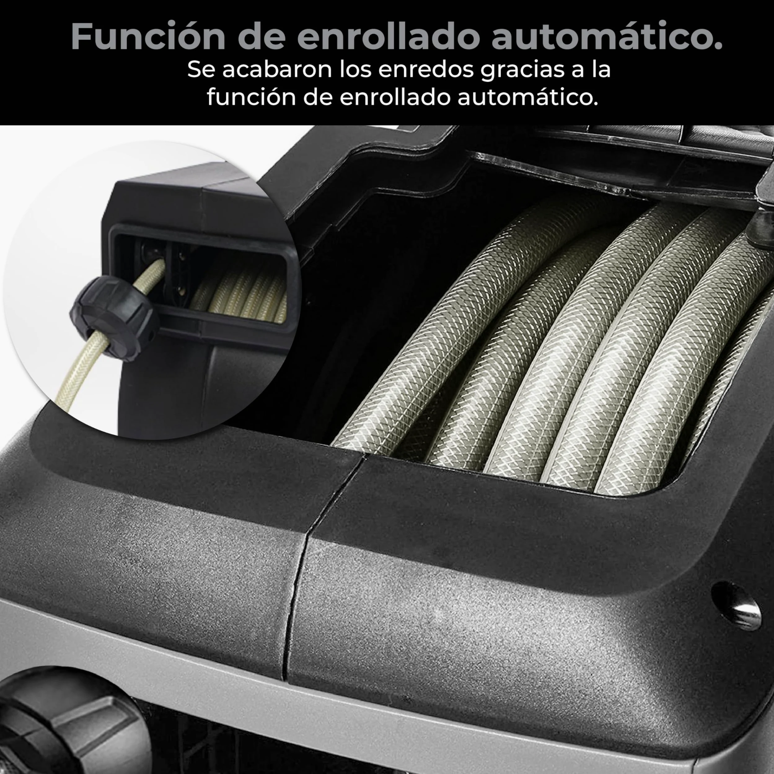Enrollador de manguera Jardin - 40 Metros - Carrete de Manguera con función de enrollado automático Giratorio 180° - Negro