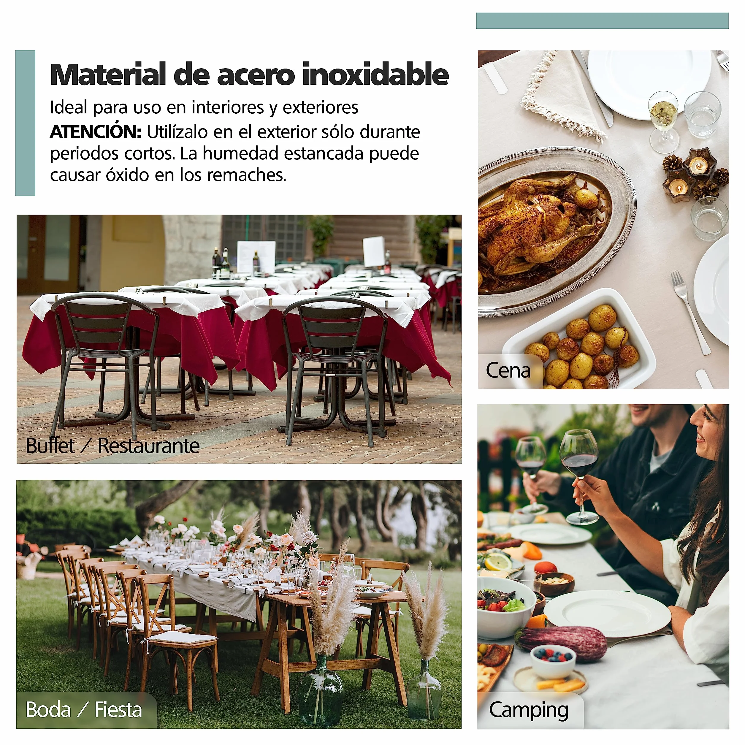 8 x Pinzas para manteles Negro para mesas con un Grosor de 3 cm - - Pinzas para manteles de Acero Inoxidable para Uso en Interiores y Exteriores - - Pinzas para manteles fáciles de Limpiar