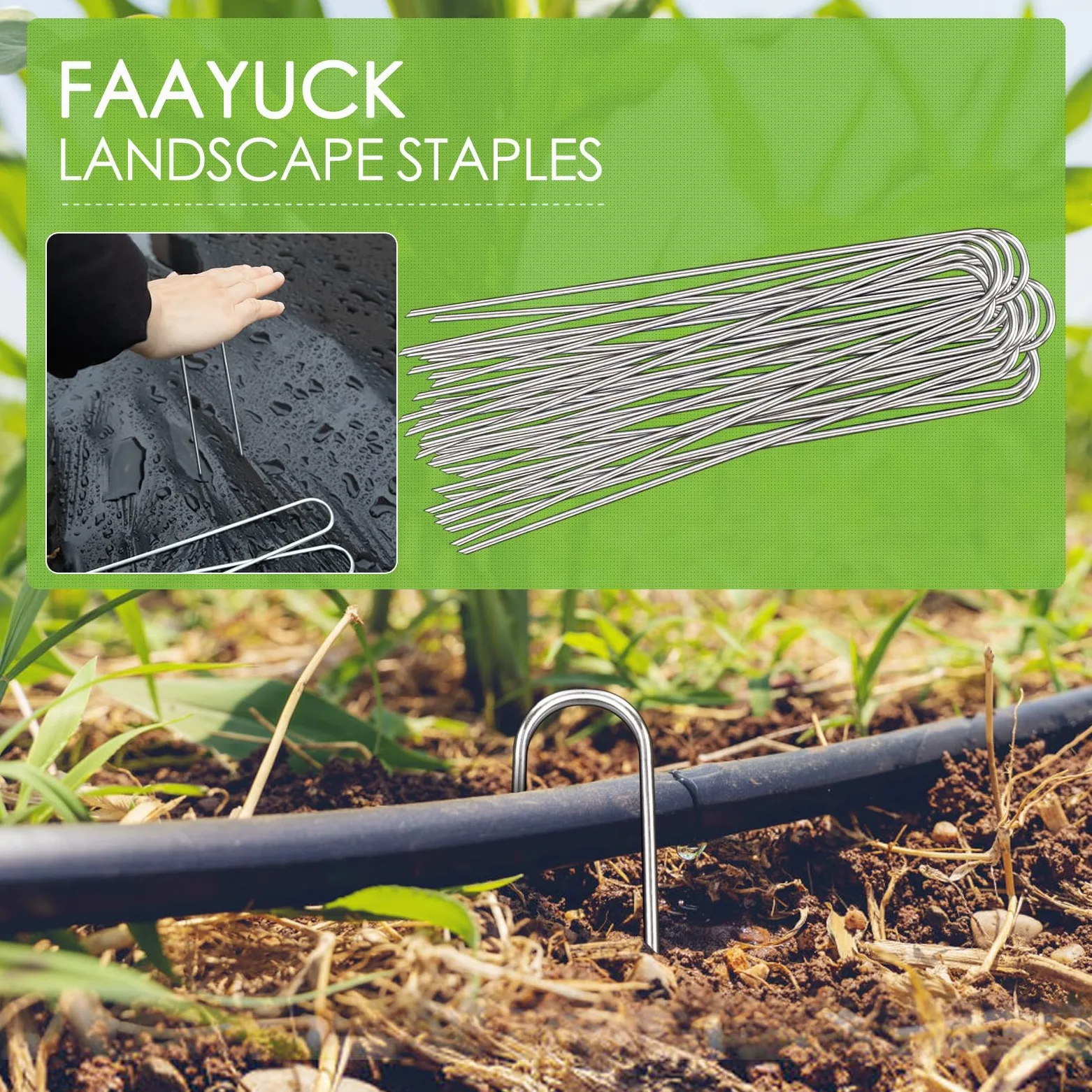 Estacas de jardín de 12 pulgadas, paquete de 100 grapas galvanizadas resistentes de calibre 11 en forma de U para decoraciones al aire libre, estacas de tierra para tela de barrera de malezas, tubos