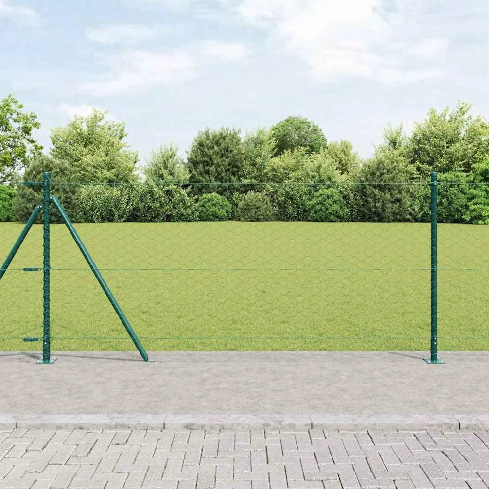 Valla de alambre soldada con base de hormigón, color verde, 100 x 1 m, acero recubierto de PVC, incluye postes y tensores, resistente a la intemperie para jardín, terraza y exterior