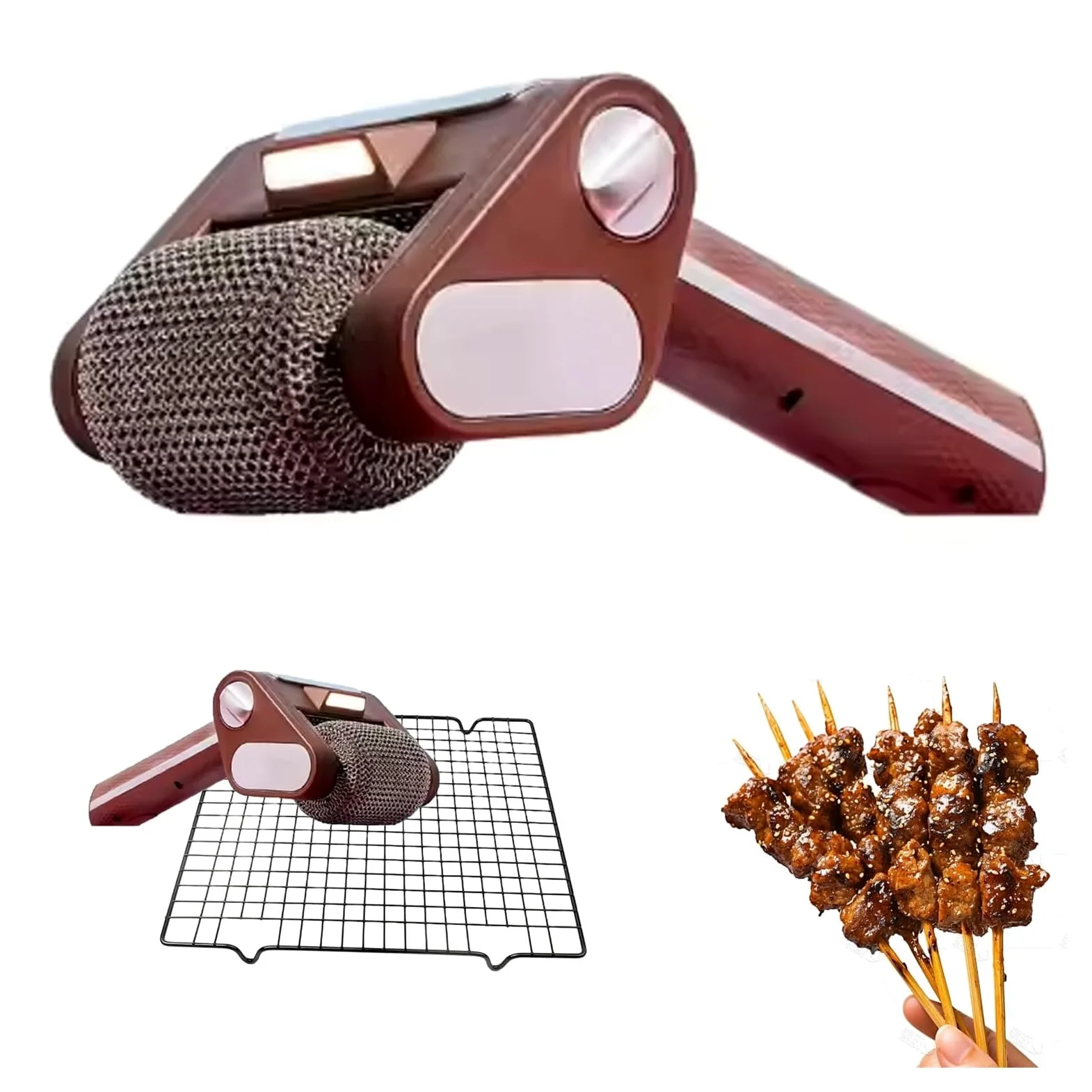 Cepillo eléctrico inalámbrico para parrilla con cabezal giratorio y luz LED, limpiador recargable para limpieza de parrilla de barbacoa, estufa de cocina, baño