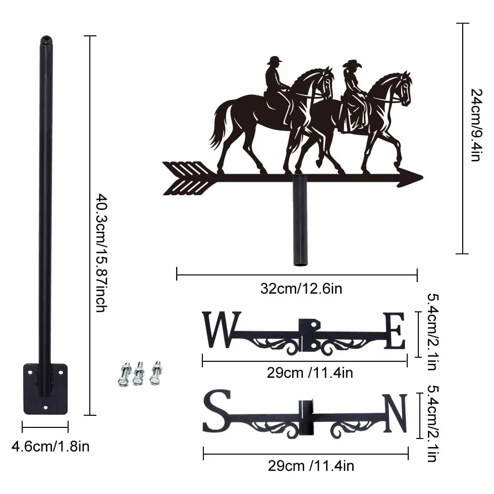 SUPERDANT 1 juego de veletas de hierro negro para jinetes de caballos de hierro, veleta de viento, indicador de viento, fácil de instalar, listo para regalo, adecuado para patio, casas y cobertizos de