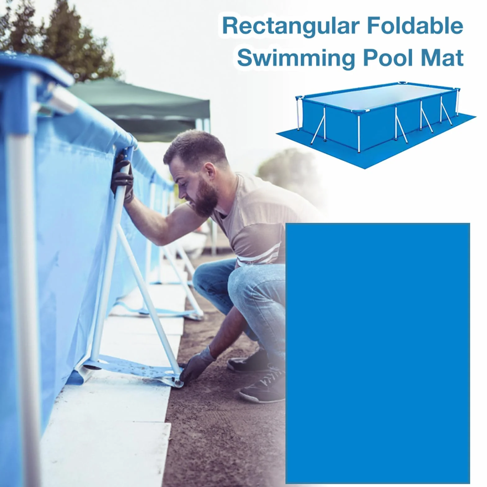 Almohadilla para Piscina Rectangular De Suelo, Manta para Suelo De Piscina Rectangular, Duradera, Resistente Al Agua, Protector De Suelo, Es Adecuado para Piscinas, Hinchables Y Piscinas para Niños