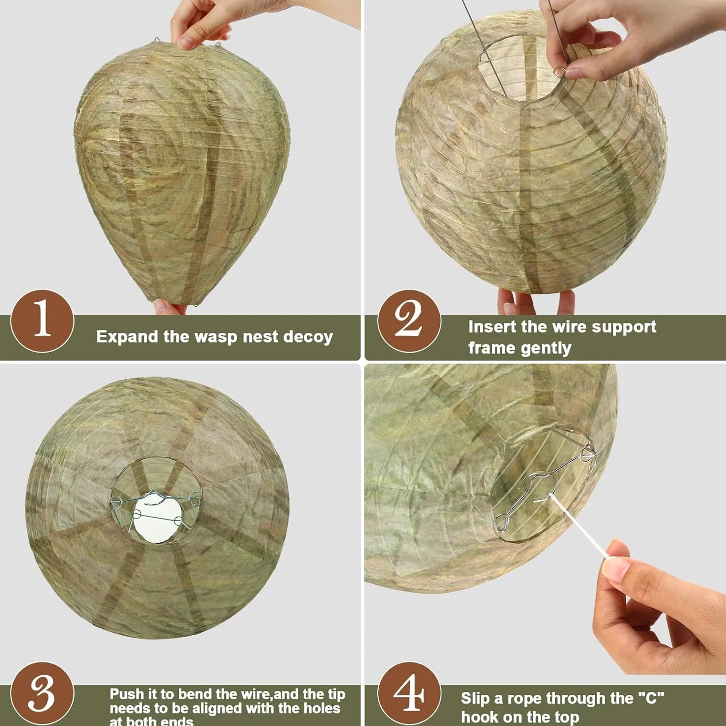 4pcs Nido de Avispas Señuelo, Colgar Nido de Avispas Falsas, Repelente de Avispas, Disuasor Avispas, Linterna de Avispa, Se Utiliza en Hogares y Jardines al Aire Libre para Repeler Avispas (Verde)