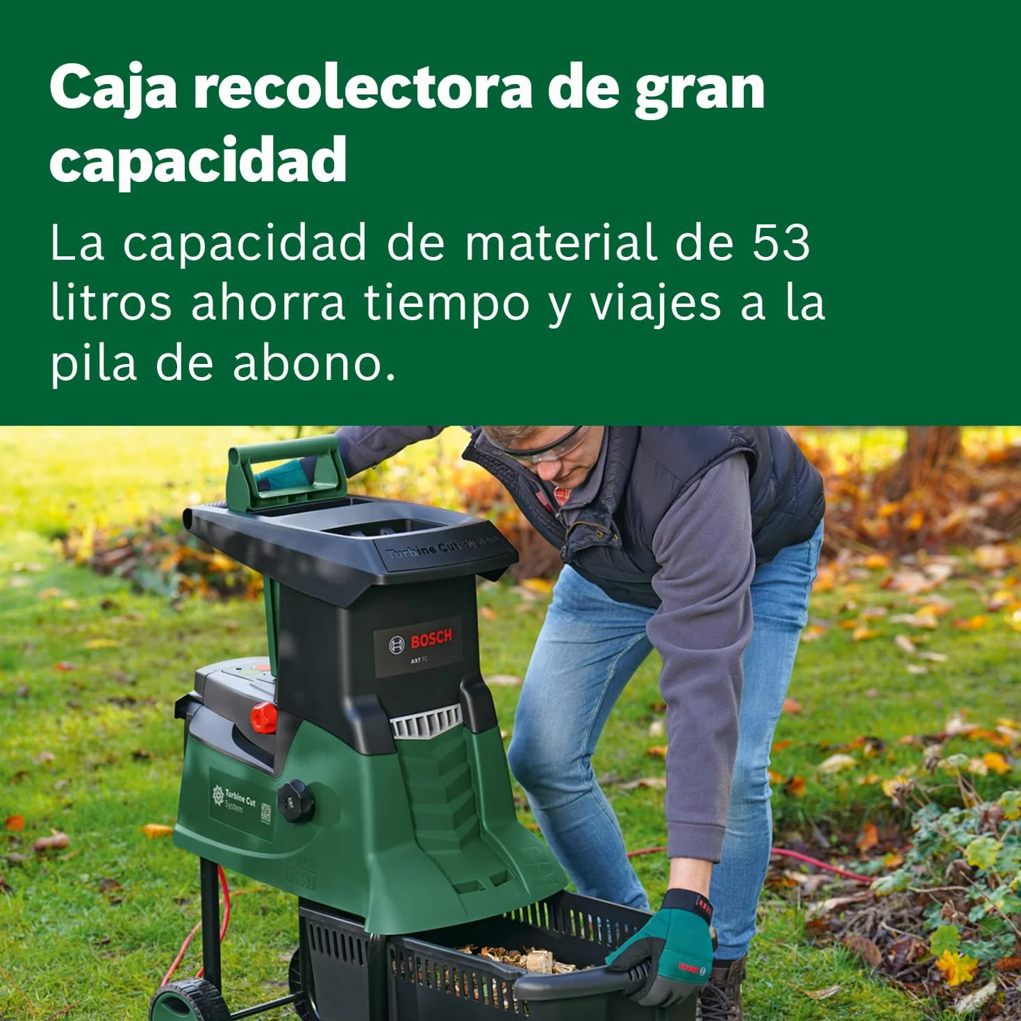 Bosch desmenuzadora de jardín con turbina AXT 25 TC (2500 W; apta para madera y residuos duros de jardín; incluye guantes de jardín; caja de recogida integrada de 53 L; en embalaje de cartón)