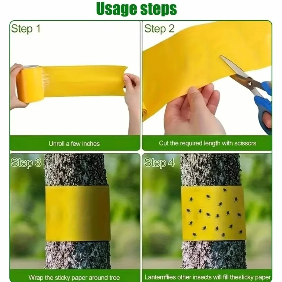 Trees - Cinta adhesiva de doble cara para árboles contra orugas, hormigas y polillas de invierno, trampa para insectos sin pesticidas para jardín (10 cm x 10 m, amarillo)