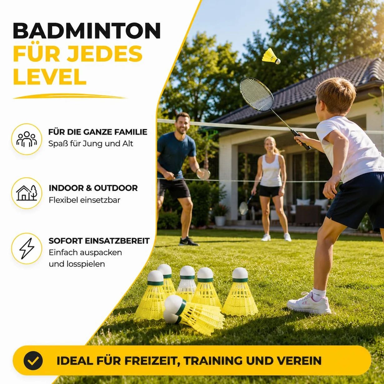Volantes amarillos para bádminton entrenamiento competición exterior interior