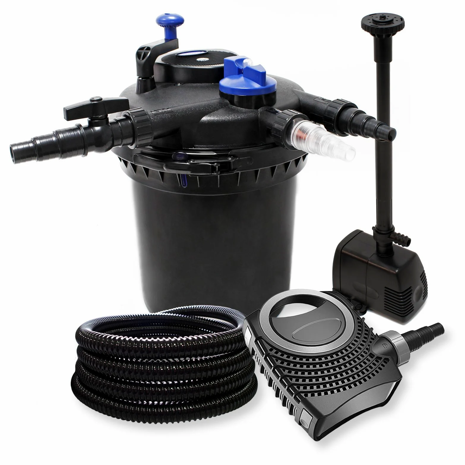 Kit Filtración de presión: 30000L Filtro 18 W UVC Clarificador 70 W bomba manguera y bomba Fuente