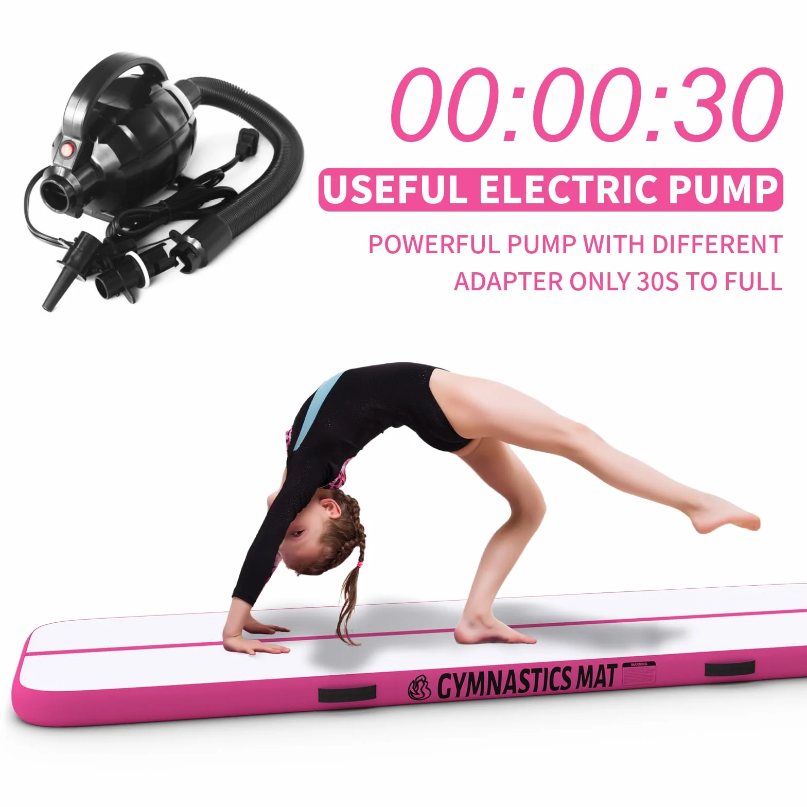 Tapis de Tumbling Gymnastique avec Pompe à Air Sac de Transport Maison Extérieur Yoga