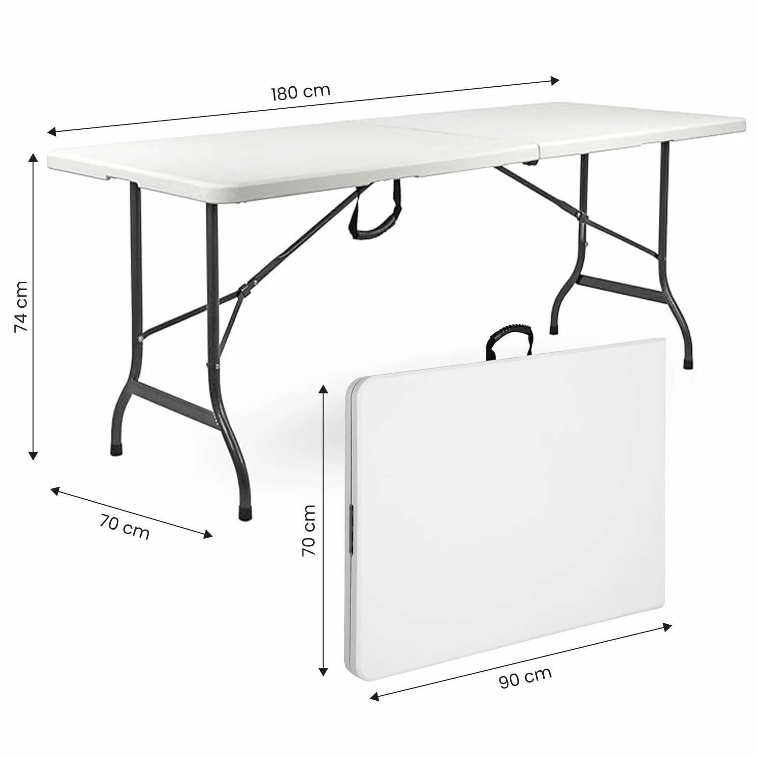 Brigros - Mesa Plegable de jardín Mesa de Camping, Buffet, Cocina | Mesas Plegables en maletín con asa Que Ahorra Espacio (180 x 70 x 74)
