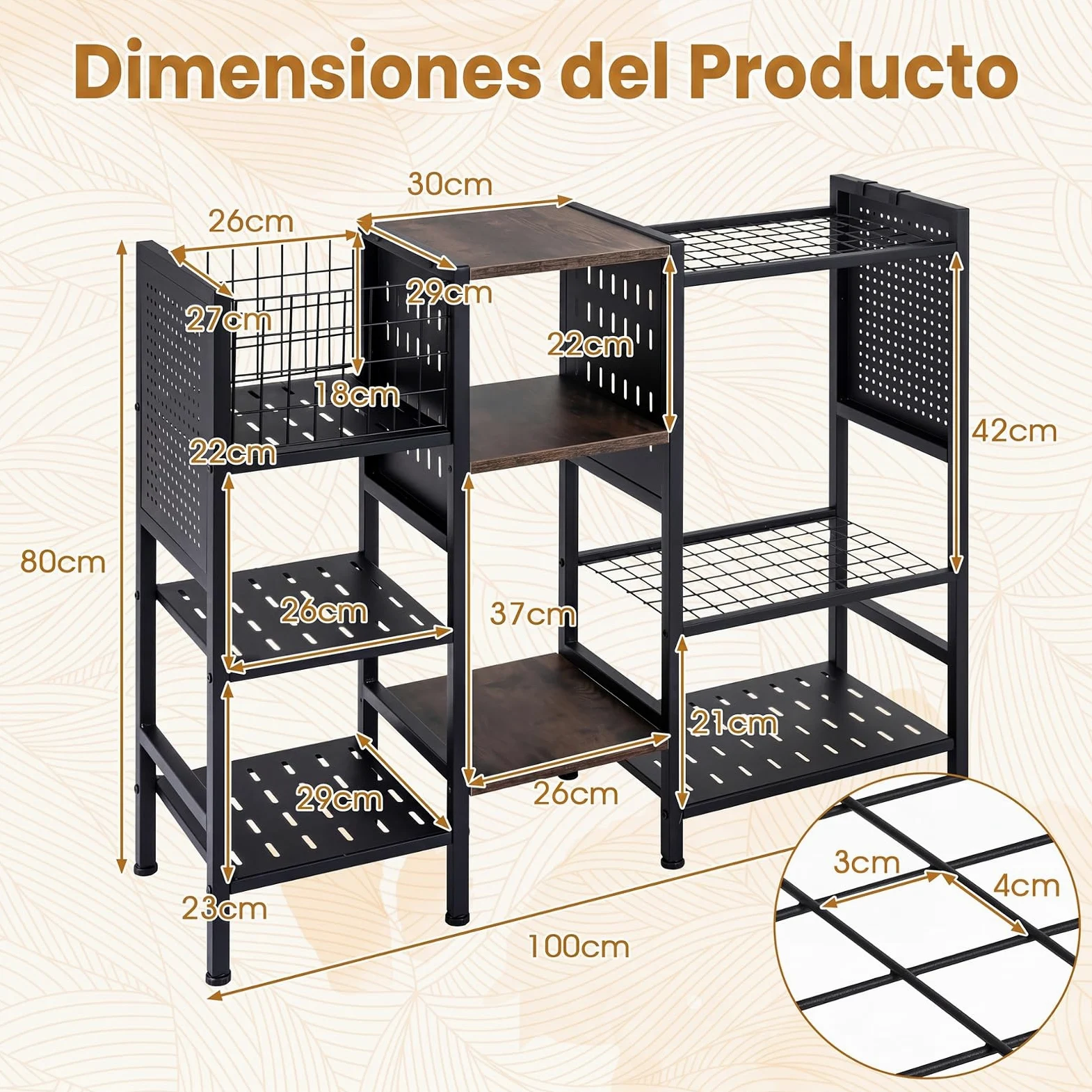 COSTWAY Organizador Herramientas de Jardín, 66 Ranuras, 100 x 29 x 80 cm | Estantería de Metal, Paneles Perforados, Ganchos, Soporte para Herramientas para Garaje, Taller, Escobas de Mango Largo