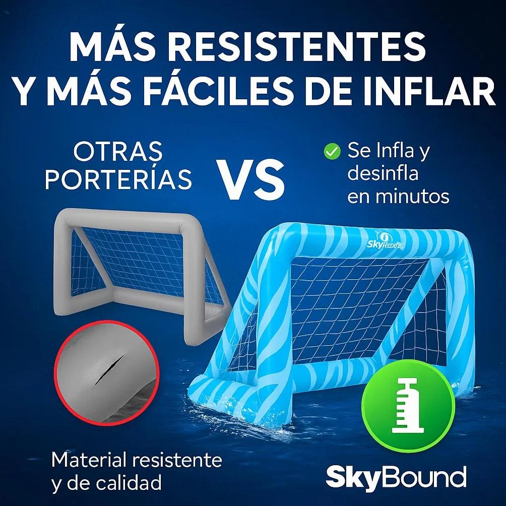 SkyBound 2 Porterías Piscina Hinchables para Niños con Balón y Bolsas de Peso Juguete Deportivo Acuático Fútbol