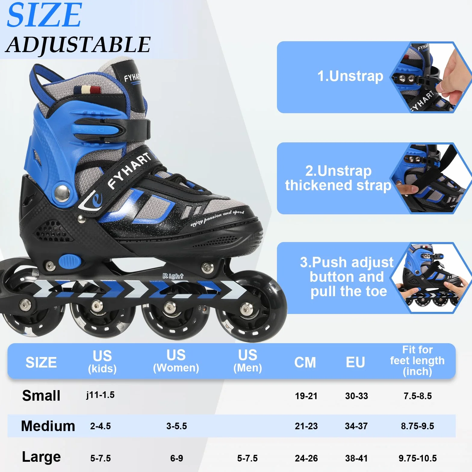 Patines en Línea Ajustables 4 Ruedas para Niños, Jóvenes y Adultos, 4 Tamaños, Uso Interior y Exterior