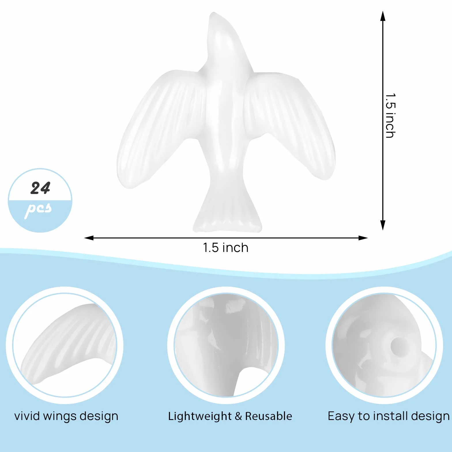 ZZYFGH 24 Piezas de Mini Paloma Blanca para Manualidades, Figuras de pájaros en Miniatura de 1.5 Pulgadas a Granel para decoración de Tartas de Boda