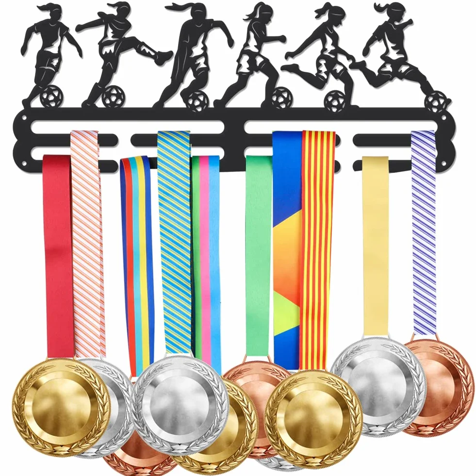SUPERDANT Colgador para medallas de fútbol femenino Estante de pared Ganchos de hierro para más de 40 medallas