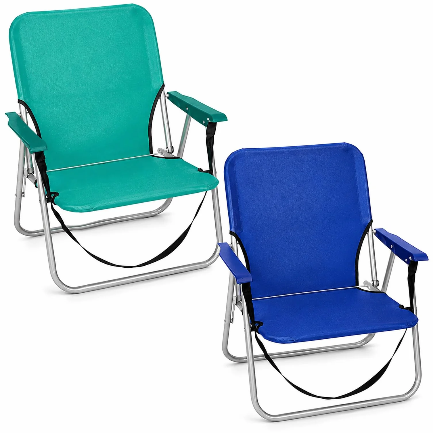 TIENDA EURASIA – Pack de 2 Sillas de Playa Plegables | Ligeras y Portátiles con Asa de Transporte | Estructura Metálica Resistente | 1 Posición Fija | Ideales para Playa y Exterior (Azul y Verde)
