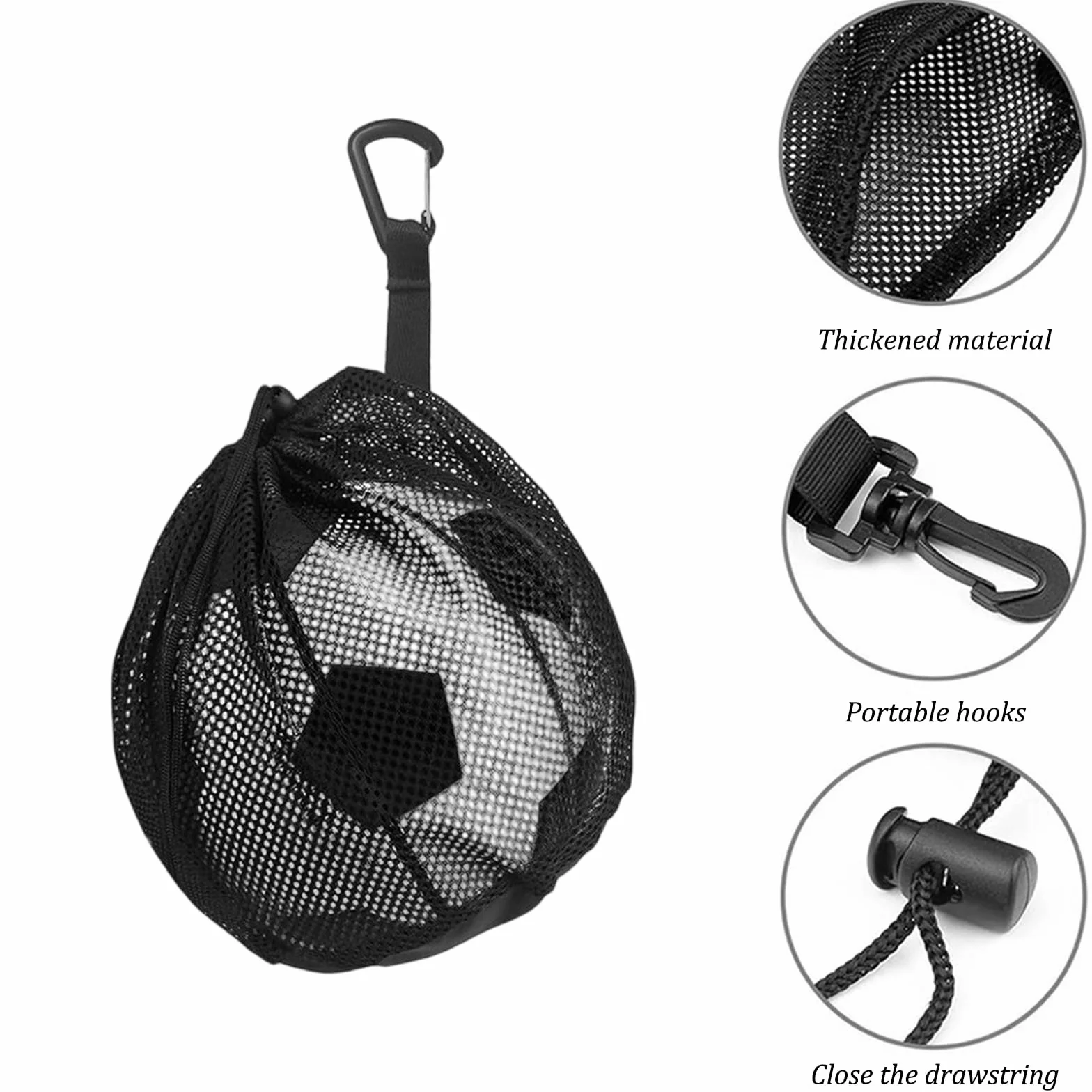 Bolsas de Malla para Pelotas, Bolsa de Red de Baloncesto con Cordón y Mosquetón