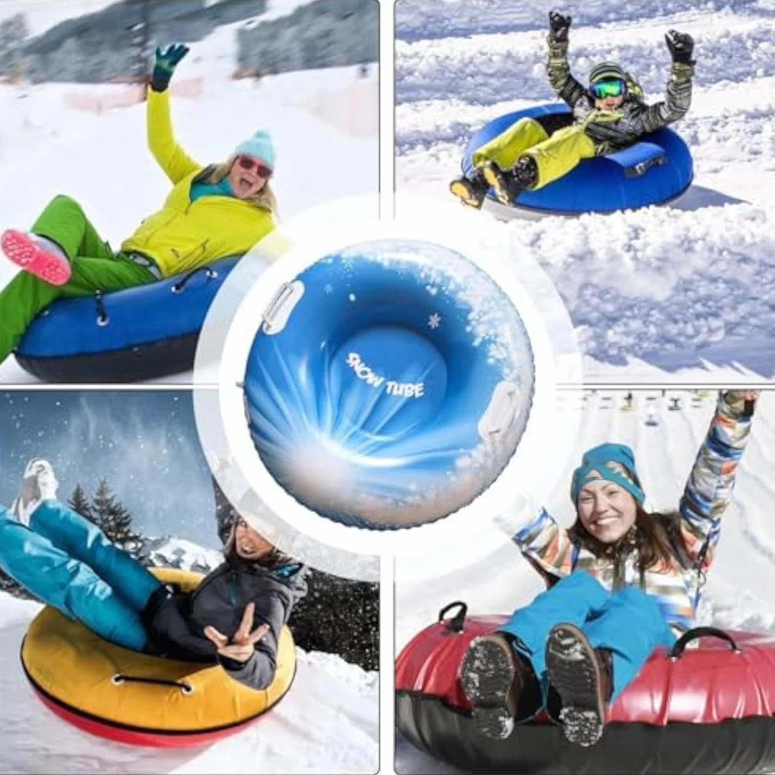 Trineo de Nieve Resistente con Asas, Tubos Inflables para Niños y Adultos, Juegos al Aire Libre