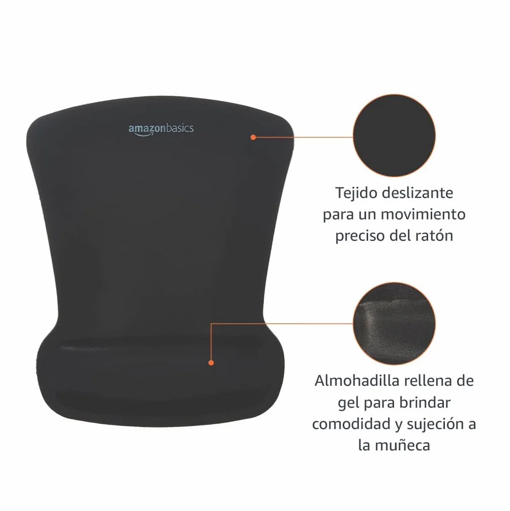Amazon Basics Alfombrilla para ratón con reposamuñecas de Gel, 20 x 25 cm, Negro