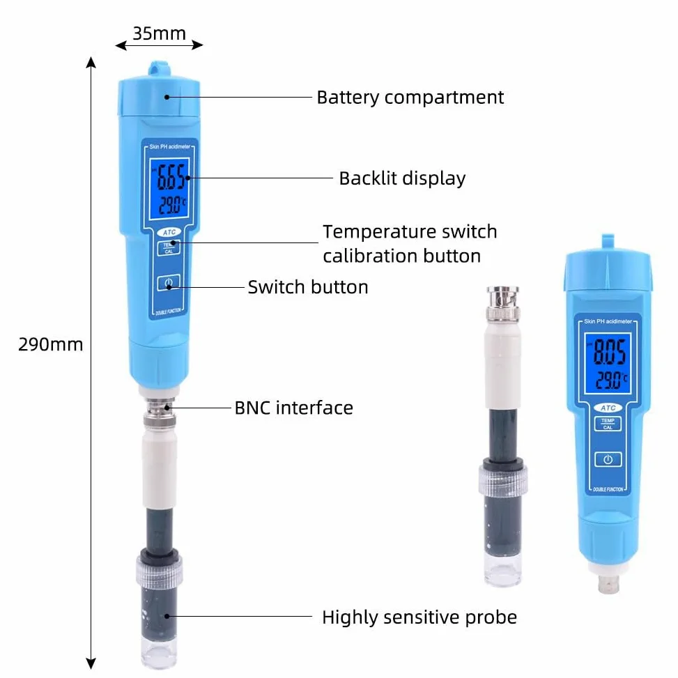 FACAIIO Medidor digital de pH y termómetro con IP67 impermeable, para compensación automática de temperatura, laboratorio de agua y suelo