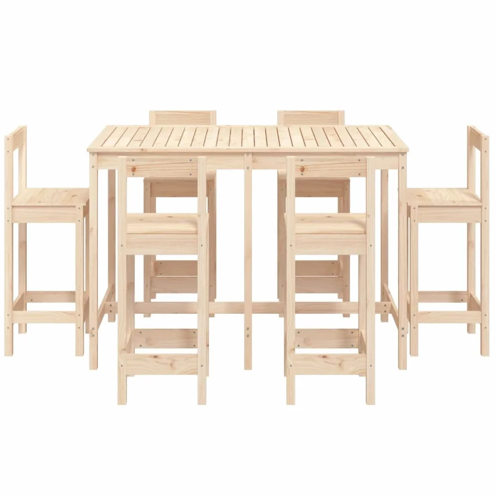 vidaXL Set de Mesa y taburetes Altos jardín 7 pzas Madera Maciza Pino, Juego de Bar para jardín, Muebles de Pub, Muebles de jardín, Muebles de Bar