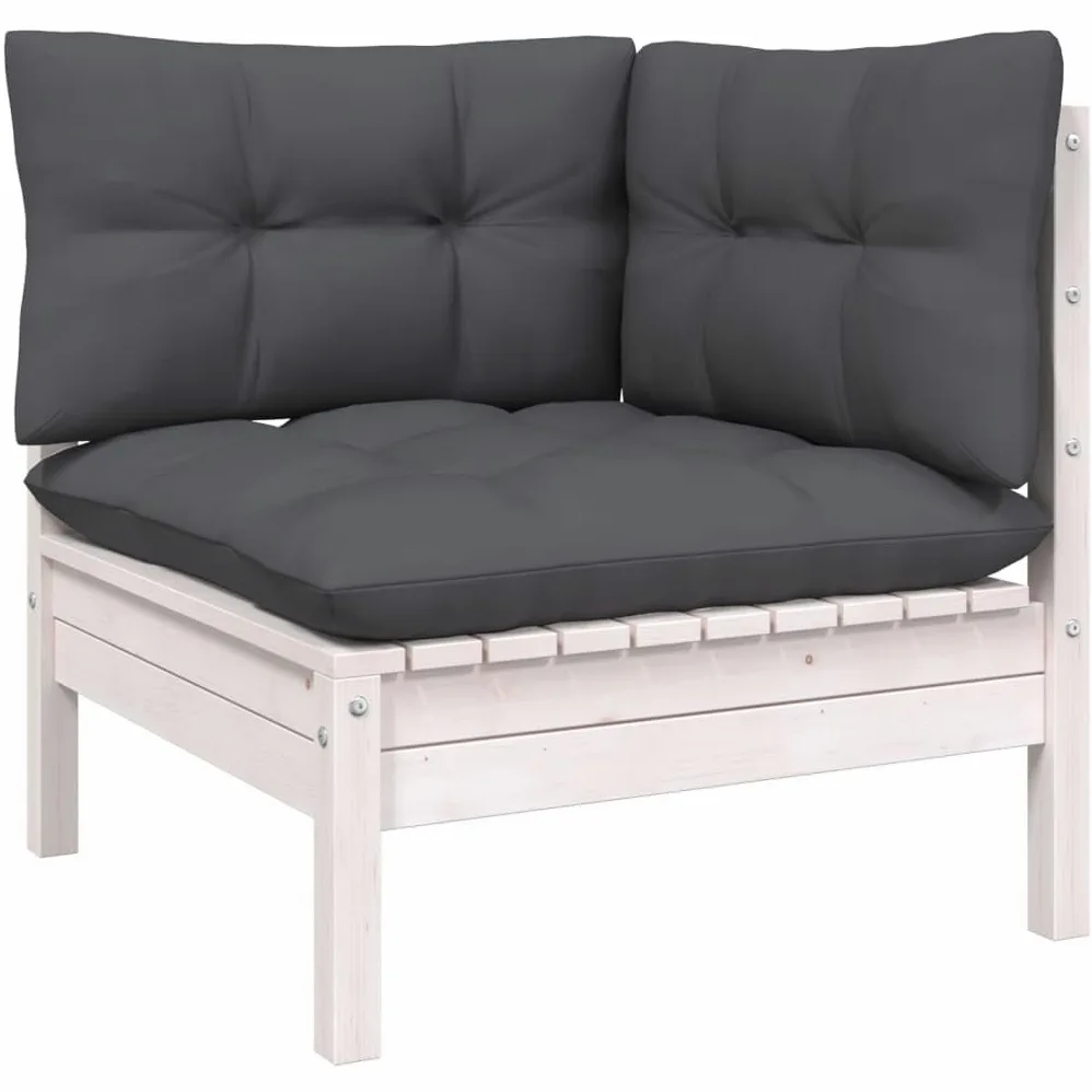Juego de 6 muebles de jardín de madera de pino blanco, muebles de exterior con cojines de antracita, sofá modular para terraza, ideal para relajarse en el jardín, balcón, patio, máx. 110 kg