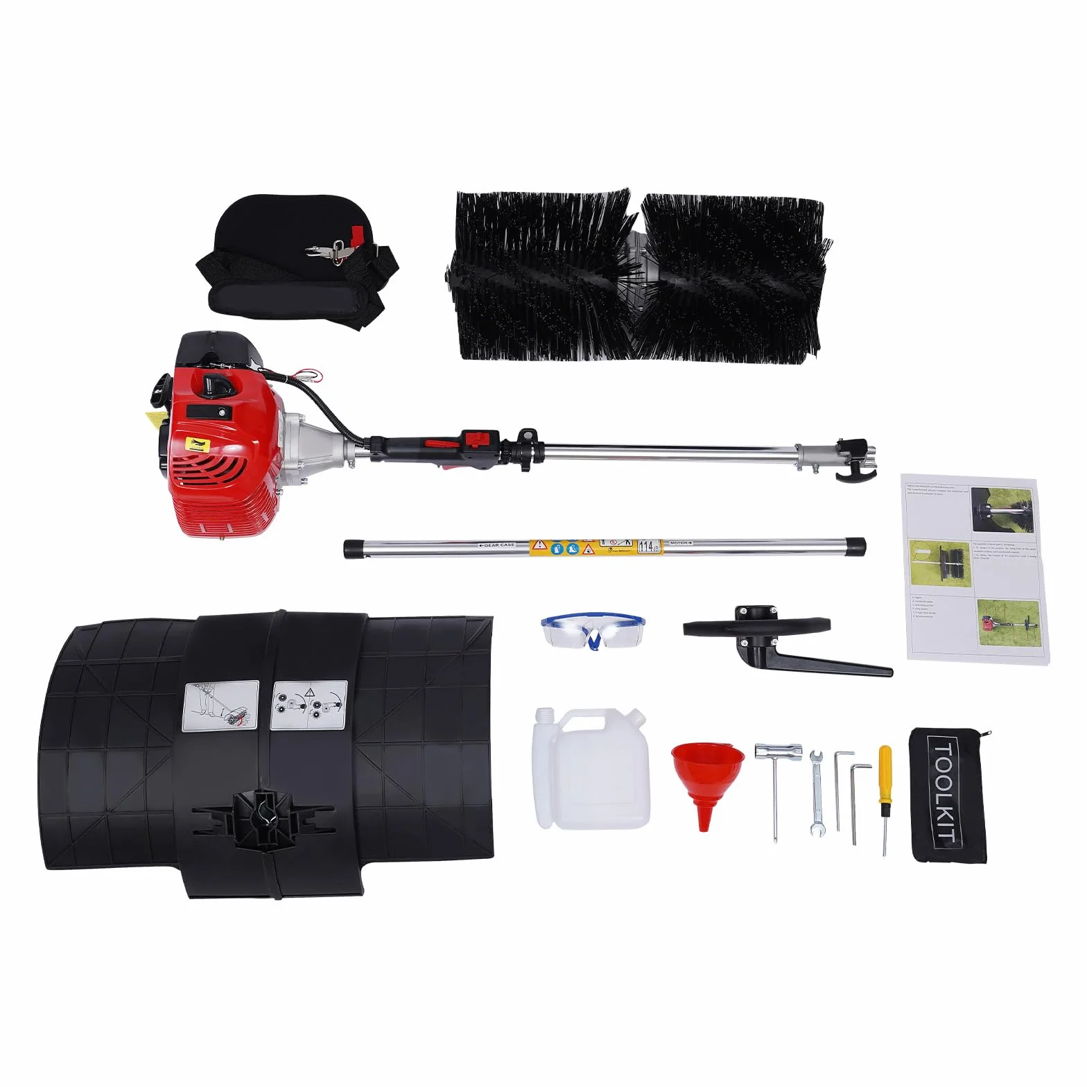 DIFU Escoba de motor de gasolina de 52 cc con gafas protectoras, kit de barredora de gasolina, 2,3 CV, recogedora de nieve, refrigerada por aire, escoba de gasolina de 2 tiempos para exteriores