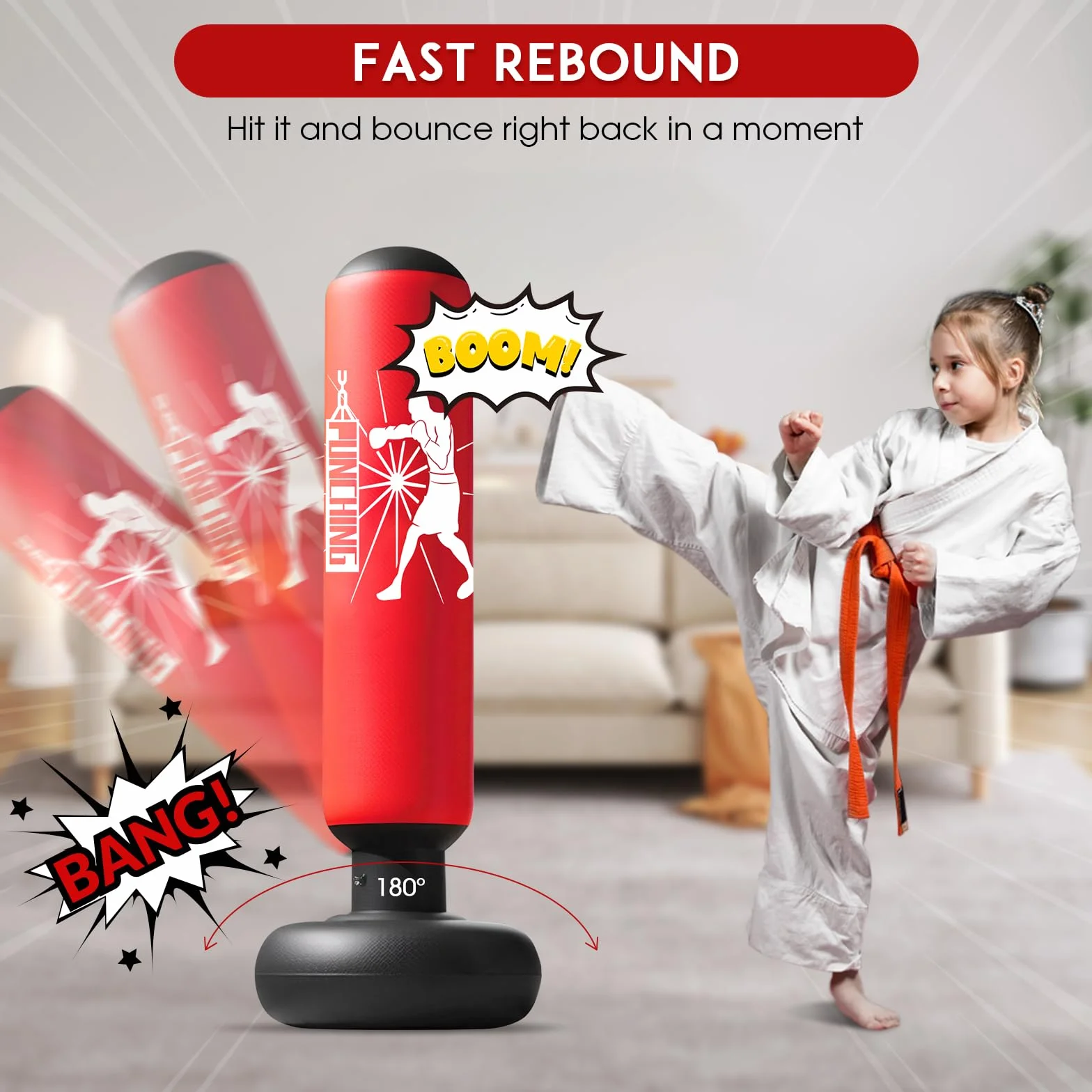 Qoosea Saco de Boxeo Niños 160cm Inflable de Pie con Guantes para Karate Kickboxing MMA 3-12 años