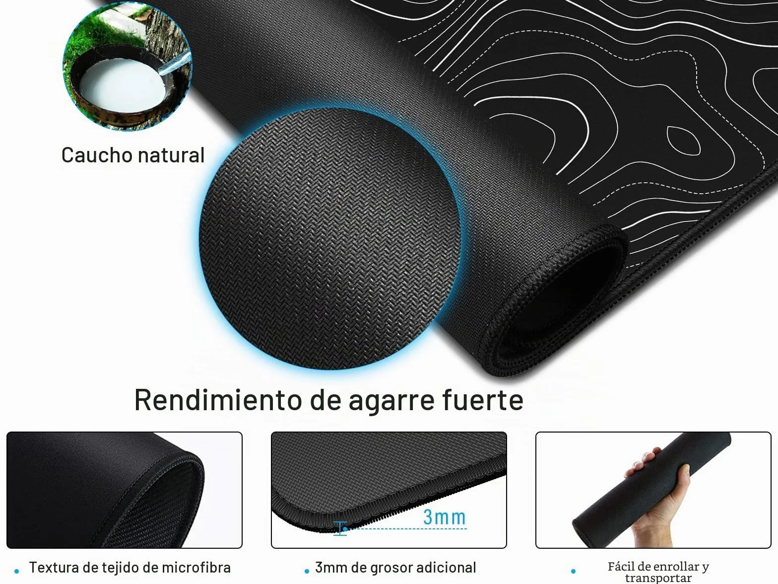 JIALONG Alfombrilla Raton Gaming Grande XXL 900x400mm Lavable Base Caucho Topografía Negra