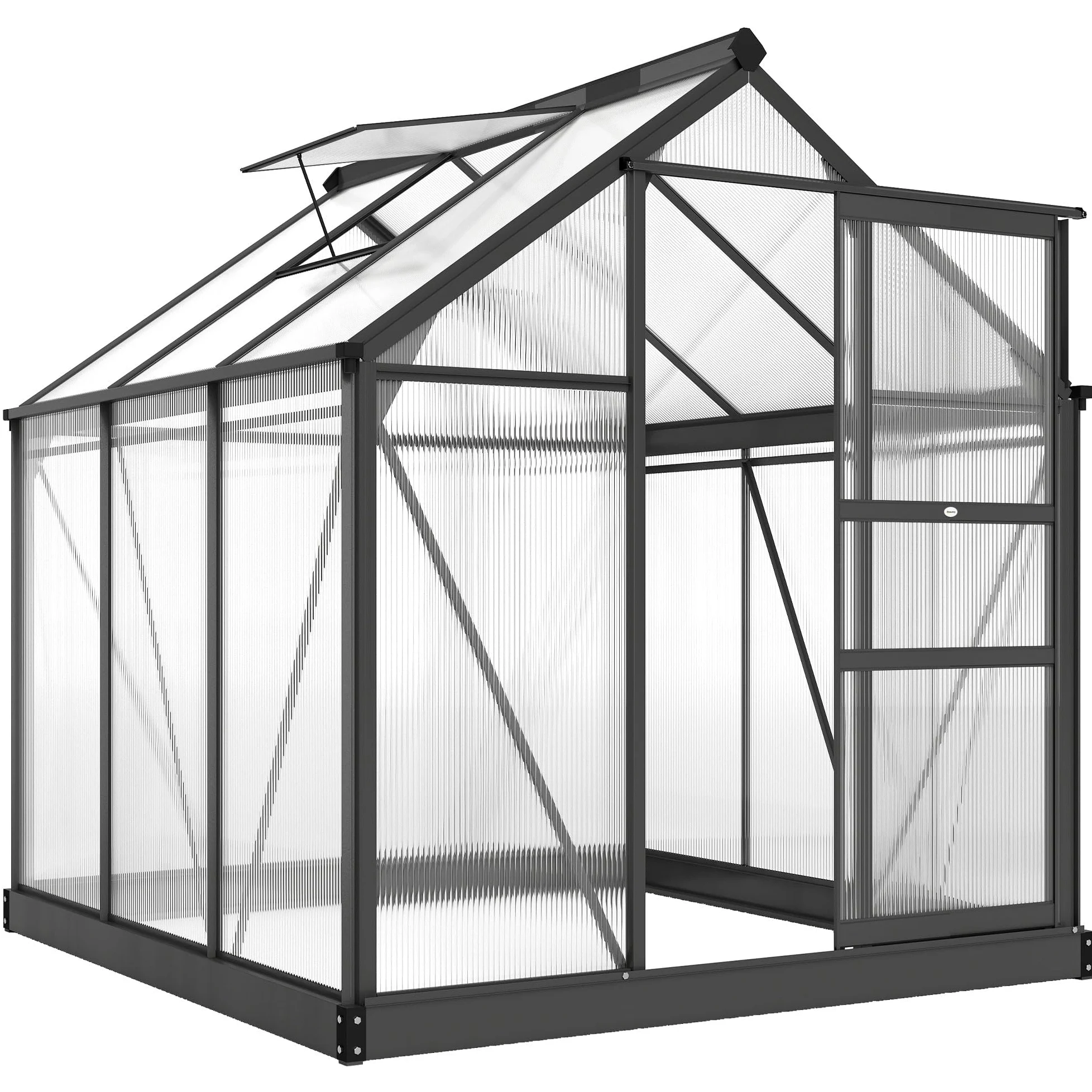 Outsunny Invernadero policarbonato 6x6 ft Puerta corredera Gris | Invernadero, Invernadero para plantas de jardín, Ventana, Marco de aluminio, Cimientos, Grande, Para exterior