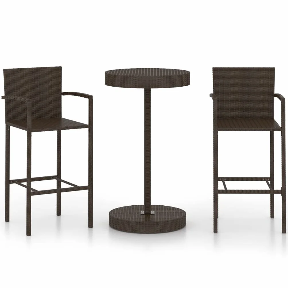 vidaXL Conjunto de Bar para Jardín 3 Piezas Mesa Silla Asiento Patio Terraza Balcón Barra Bistró Muebles Mobiliario Ratán Sintético Marrón