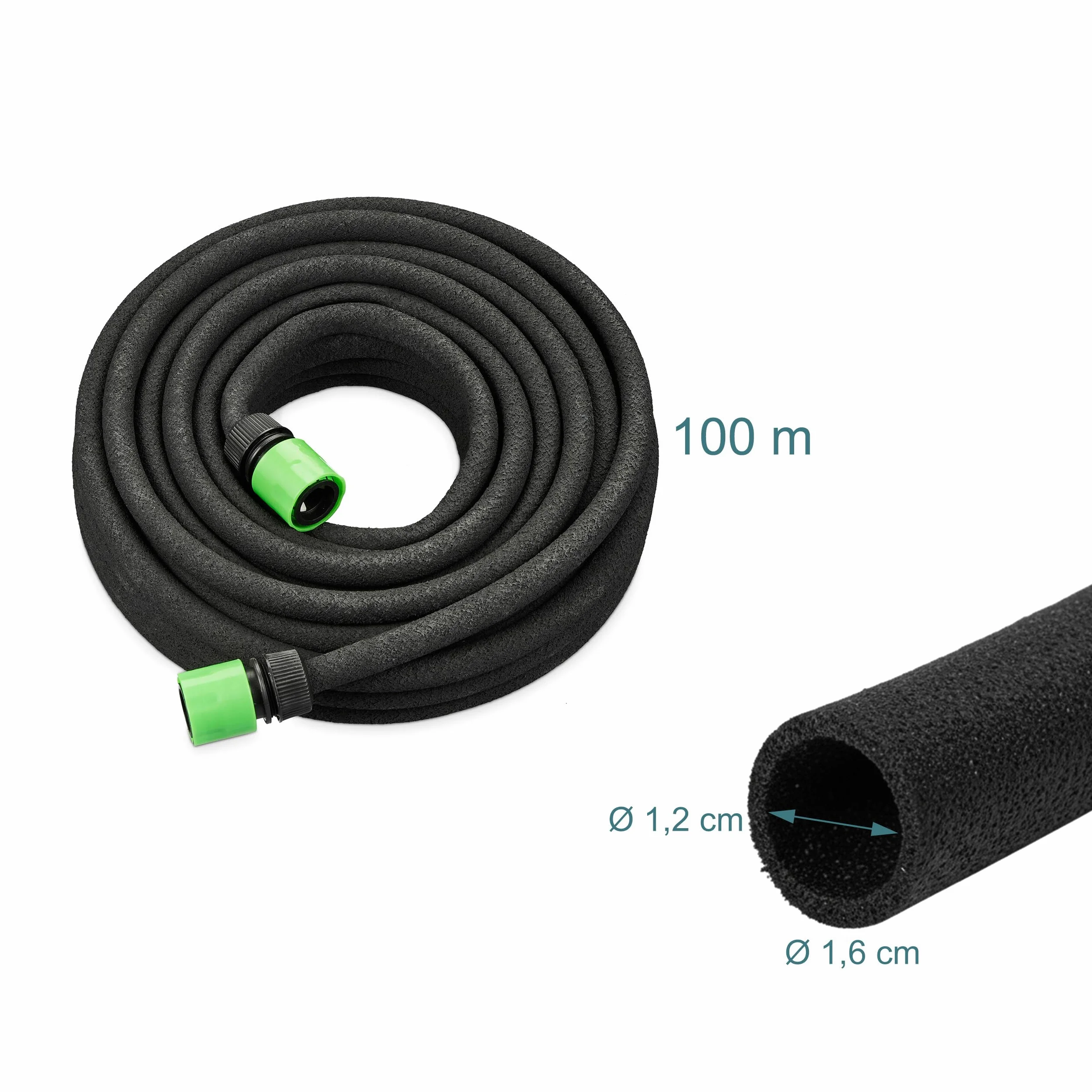 Relaxdays Manguera de Jardín para Riego con Manga de Goteo, 100 m, Exterior, Negro