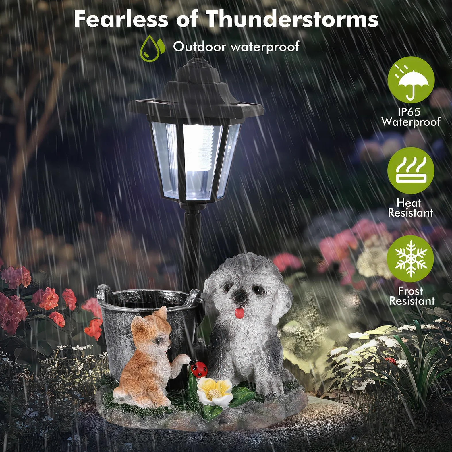 Estatua de jardín para perros con luz solar, decoración exterior, resistente al agua y linda