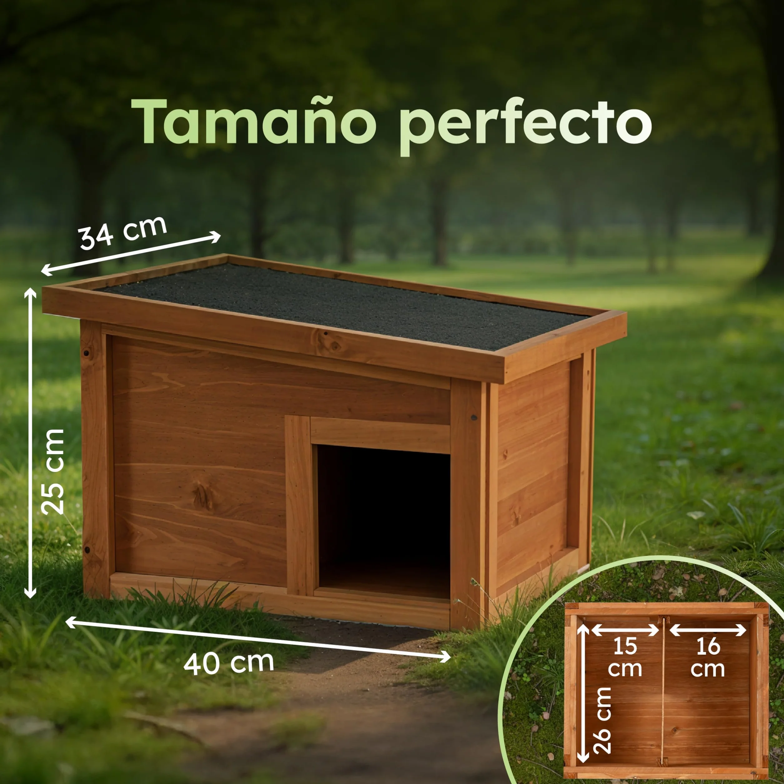 Moorland Casa de hibernación para erizos – Refugio de Invierno en Madera FSC 40×34 cm, Entrada laberíntica ventilada, Base, Techo extraíble, Resistente a la Intemperie para jardín