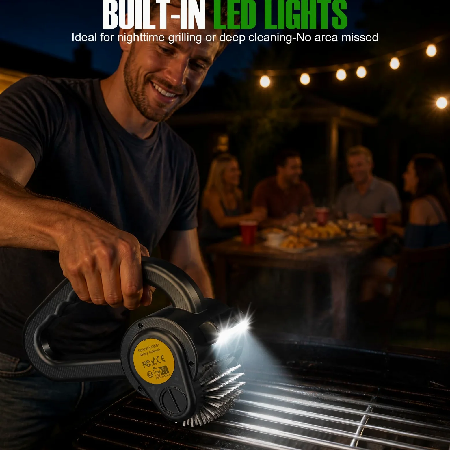 Cepillo eléctrico para parrilla al aire libre, limpiador de parrilla recargable de 4400 mAh con luz LED/pantalla, cepillo de limpieza inalámbrico de 150 minutos de tiempo de funcionamiento para