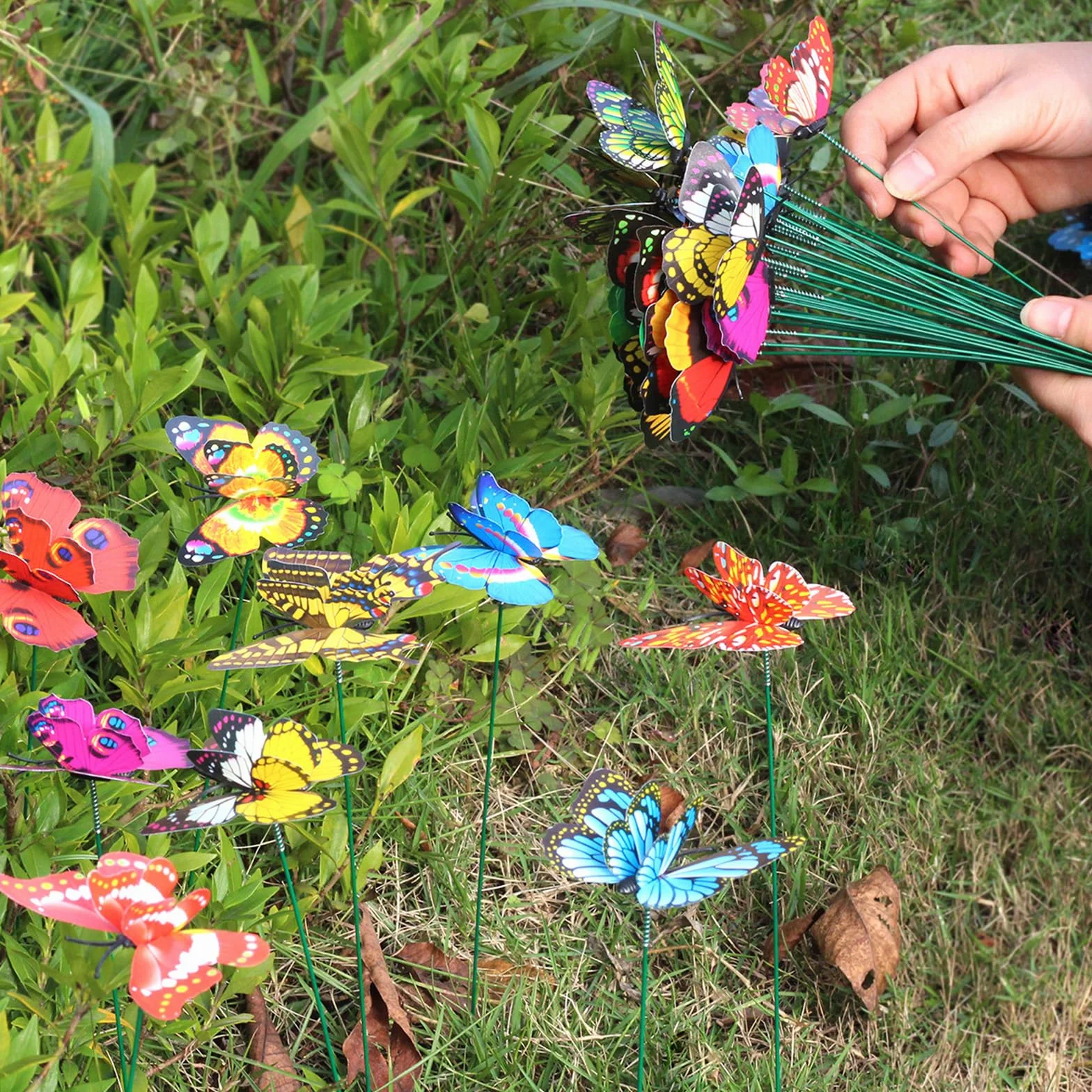 40 estacas de mariposa de libélula de jardín 3D, coloridas mariposas impermeables de PVC con estacas de doble ala, estacas decorativas de jardín para interiores y exteriores, patio, césped