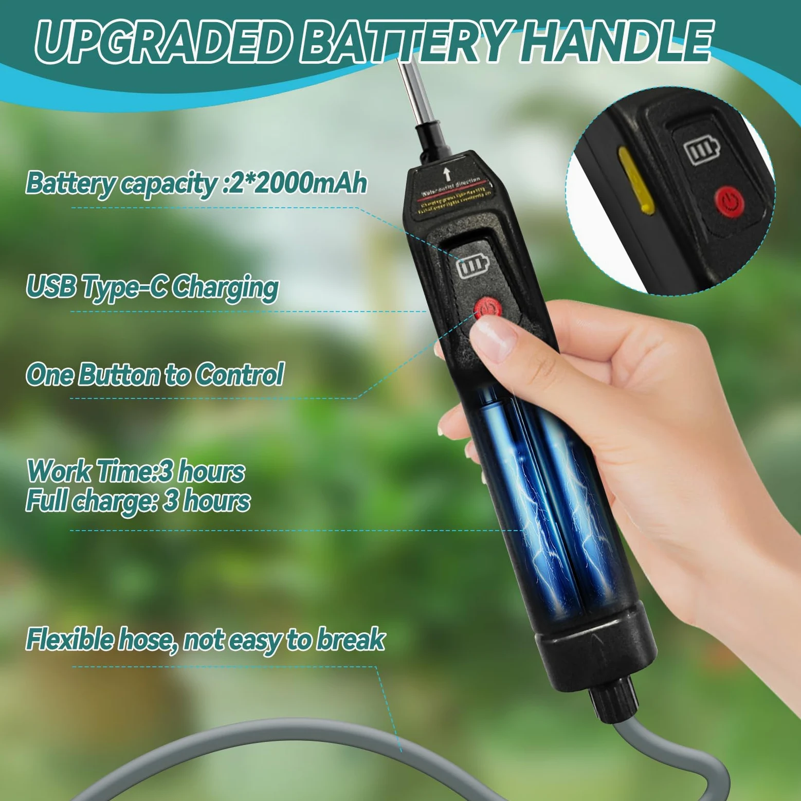 Pulverizador eléctrico de mochila de 10 L, con mango recargable por USB, 4000 mAh, con 4 boquillas