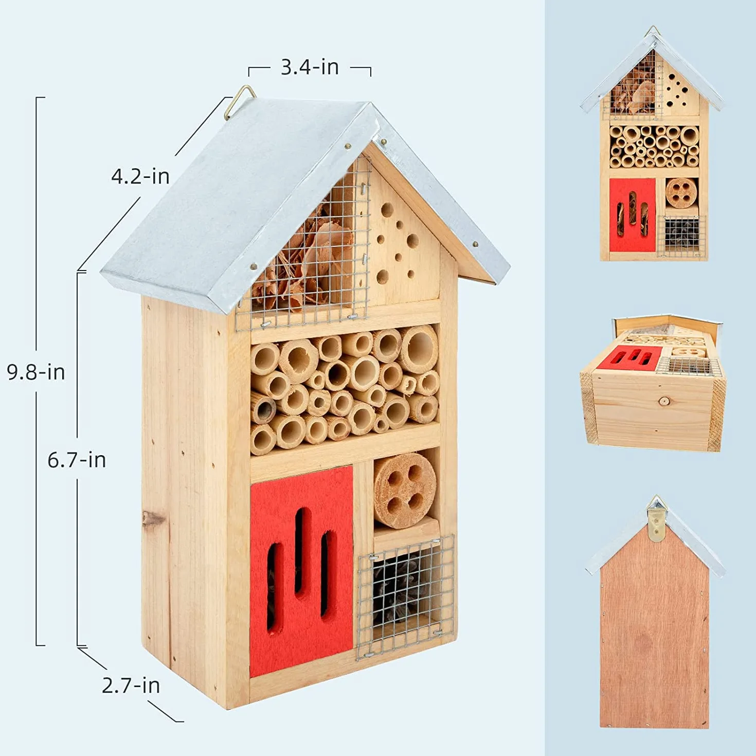 Niteangel® - Caseta de madera para insectos, el hogar perfecto para mariquitas y crisopas, así como abejas, tamaño 25,4 x 15,24 x 8,63 cm