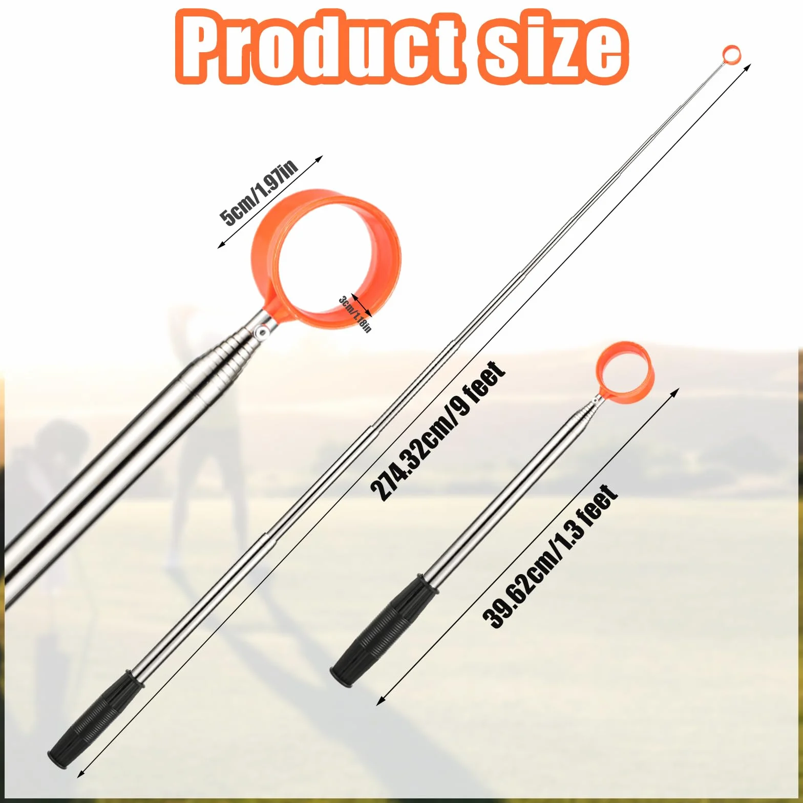 Recuperador de Pelotas de Golf Telescópico Antideslizante 39,62-274,32 cm