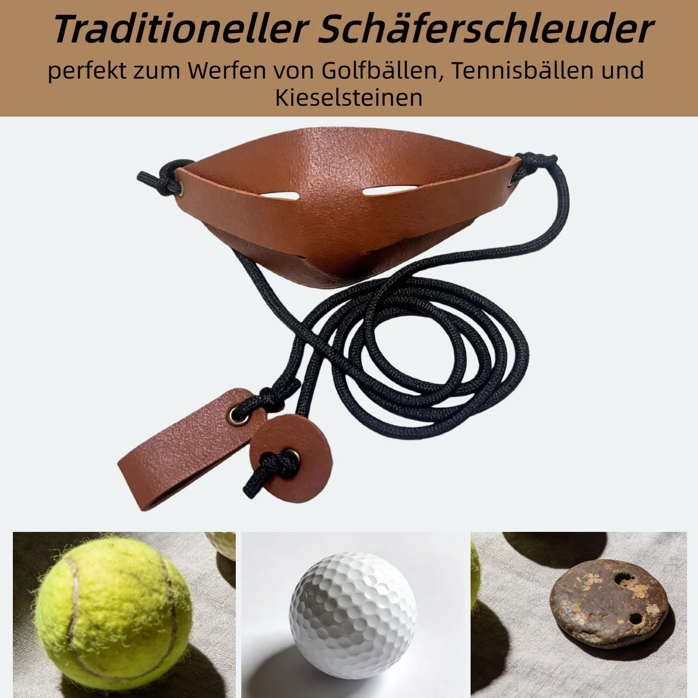 Tirachinas de piel sintética y paracord – lanzador de pelotas de golf y tenis