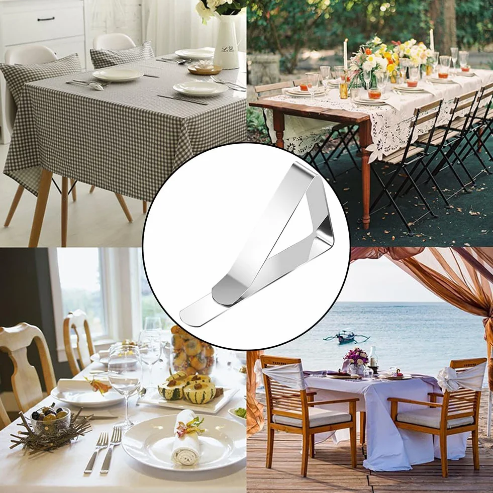 4 clips para mantel, pinzas para mantel, abrazaderas de acero inoxidable, soportes ajustables para manteles para interiores y exteriores, picnics, fiestas, bodas, cenas, escuela
