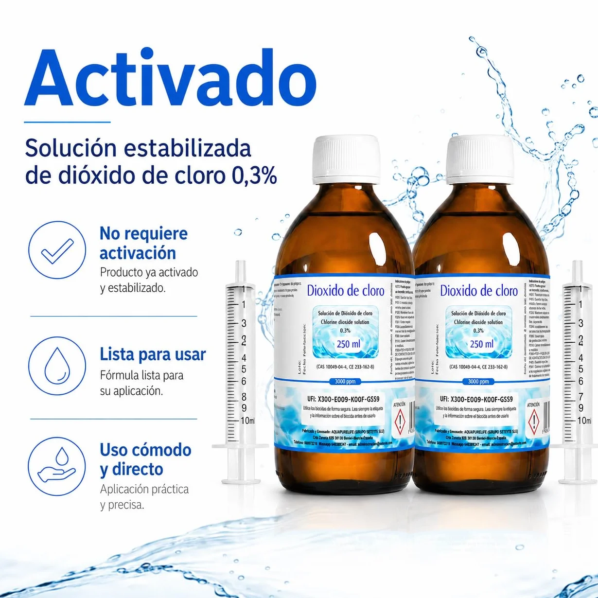 Dióxido de Cloro 3000 ppm - CDS | CDL - Envasado en Botella de Cristal Ámbar - 2 Botellas 250ml = 500ml - Compra Ahorro - Fabricado en España