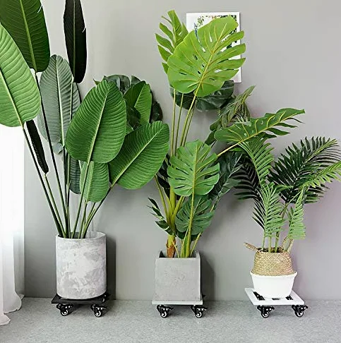Transportadores de Macetas, Base con Ruedas para Macetas, Soporte para Macetas con Ruedas Cuadrado, Soporte para Macetas Exterior Hierro, Base con Ruedas Carga Pesada, Black, 40