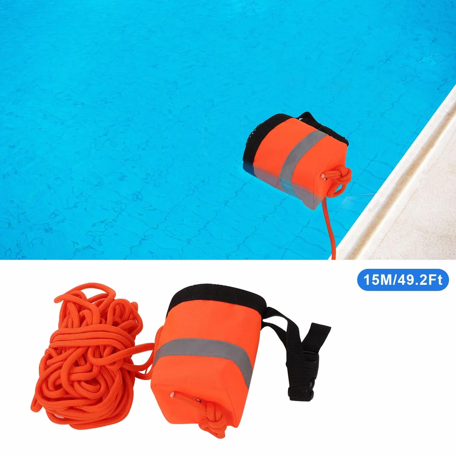 Alomejor Bolsa de Tiro de Cuerda Flotante para Deportes Acuáticos con Cuerda Arrojable Reflectante
