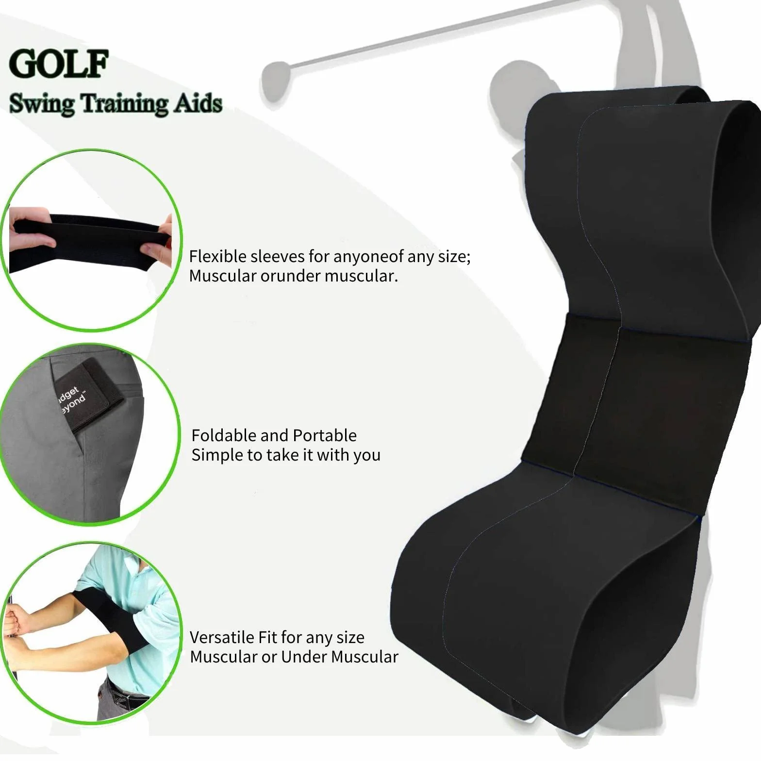Cinturón de Brazo Oscilante para Entrenamiento de Golf, 2 Piezas Corrección de Postura y Memoria Muscular