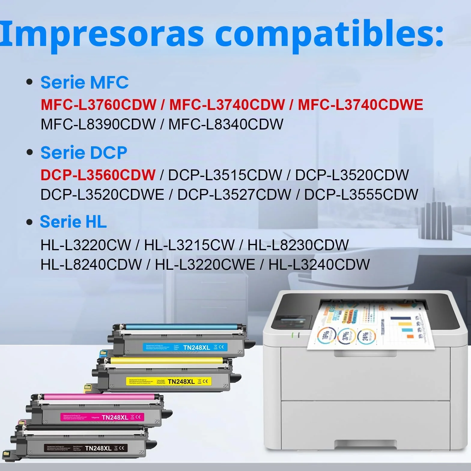 Brother TN248XL TN248 Toner 4-Pack Compatible para MFC-L3760CDW DCP-L3560CDW HL-L3240CDW HL-L3220CW